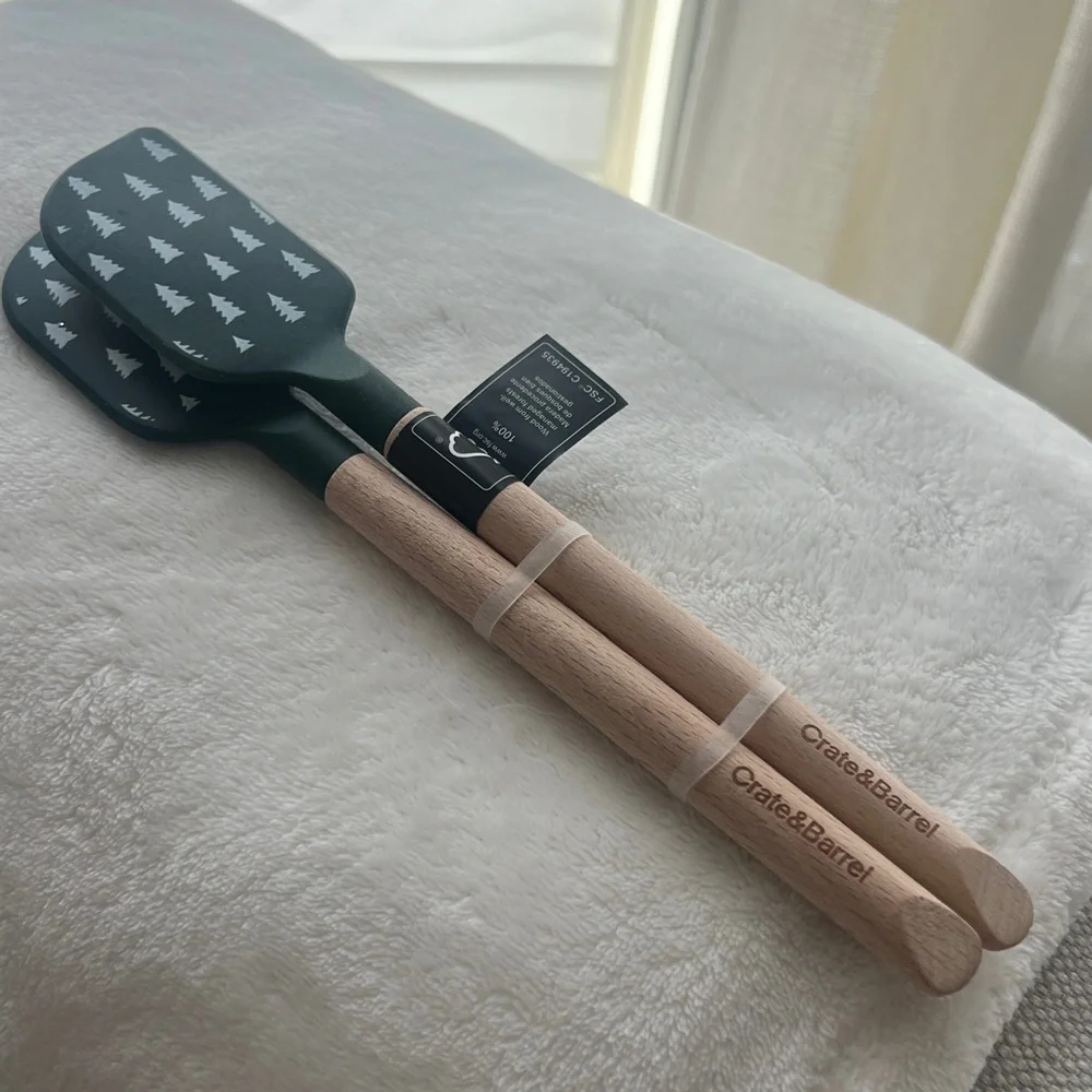 Crate & Barrel Green Trees Silicone and Wood Mini Spatulas, Set of 2